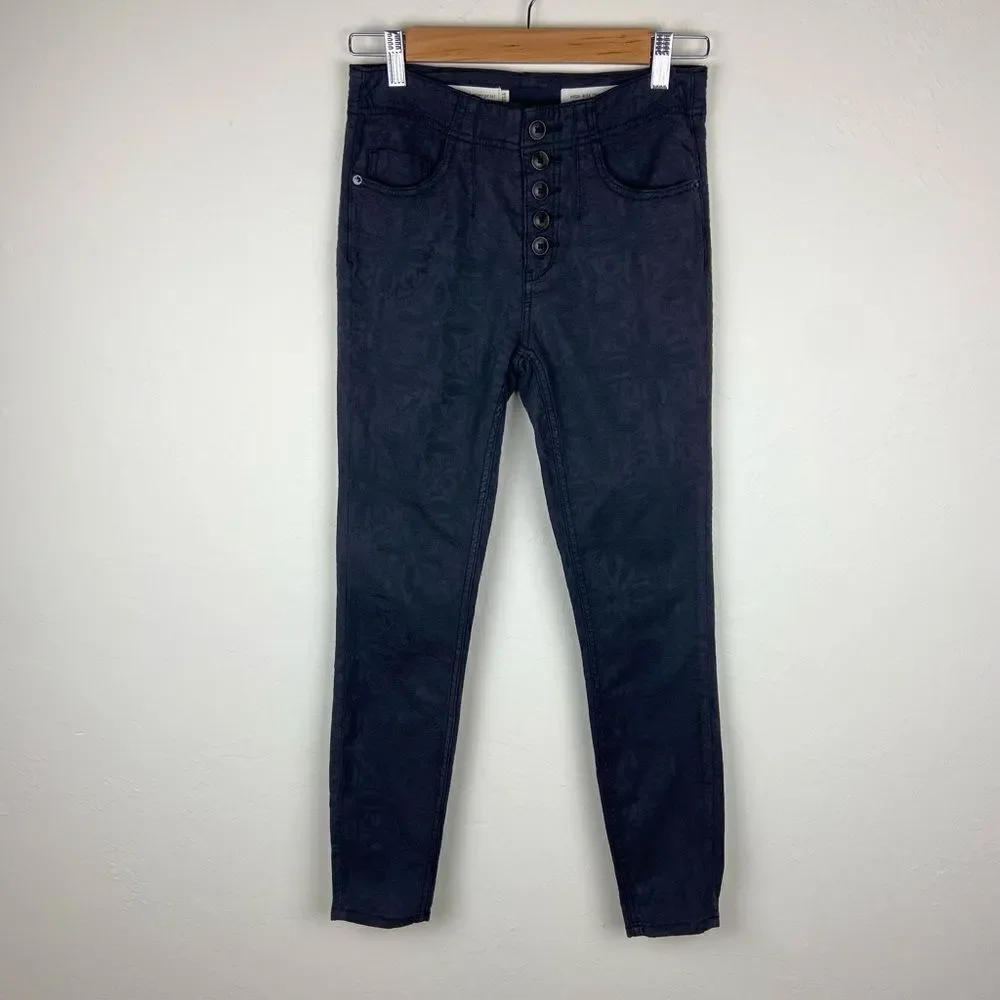 Anthropologie Pilcro Flower-Embroidered High-Rise Skinny Jeans - Washed Black
